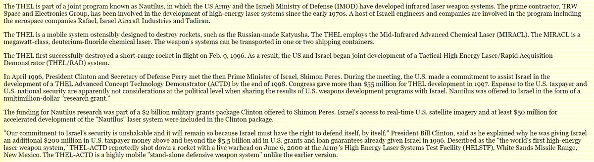 Bollyn reported former E German physicist told him "a directed-energy weapon using "deep infrared" radiation" could have destroyed WTC. First developed in USSR but since 1995 US & Israel have jointly developed a mobile Tactical High-Energy Laser (THEL)5/ https://www.serendipity.li/wot/bollyn1.htm&nbsp;