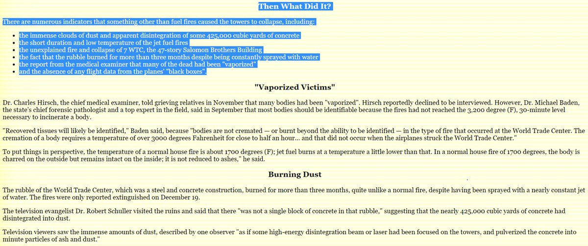 Feb 2002 AFP reporter Christopher Bollyn first to seriously investigate where ENERGY came from to produce immense clouds of dust; disintegrate 425,000 cu yds concrete; burning rubble for more than 3 mos despite being constantly sprayed w/water & "vaporize" so many of the dead4/