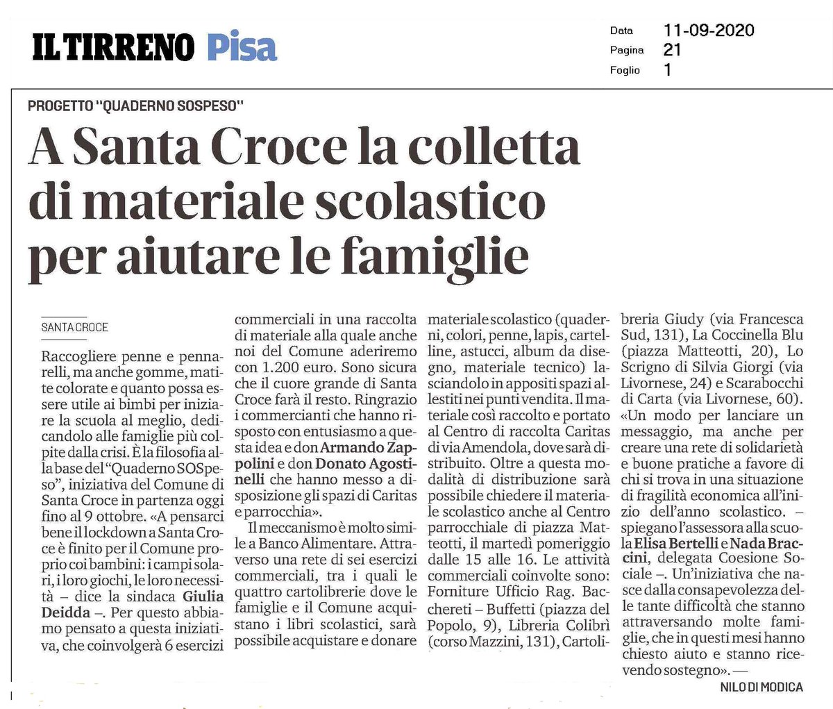 #ScuolaSolidale✏️📕📝
A Santa Croce|PI c'è il "Quaderno SOSpeso", l'iniziativa utile ai bambini per iniziare la scuola al meglio, rivolto alle famiglie più colpite dalla crisi.