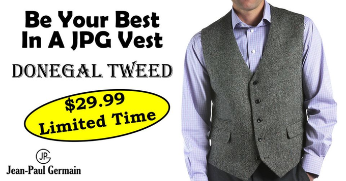jeanpaulgermain's tweet photo. Going #BackToWork #BackToSchool #BackToSocial or any other public happening? You need to look your best. One of our vests - #OnSaleNow will make you look sharp. Get your #DonegalTweed at https://t.co/cbHkTGnabs https://t.co/mrdJkW2Bv1