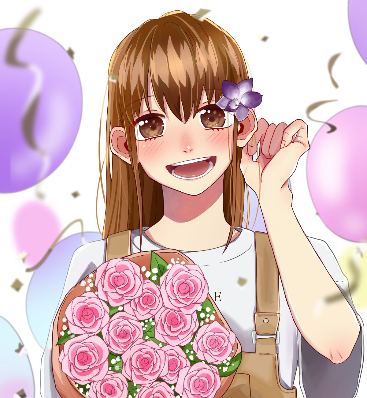 トング 低浮上 親友の友達に描いたイラストです 喜んでもらえて良かった 耳にかかってるこのお花は 9月の誕生花 デンファレ 花束はバラを13本描きました 花言葉は 永遠の友情 です 秋の創作クラスタフォロー祭り 絵描きさんと繋がたい