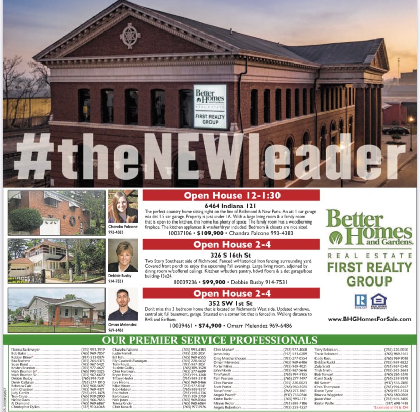 Open Houses for this Sunday, September 13th, 2020. Chandra Falcone, Omarr Melendez, Debbie Busby