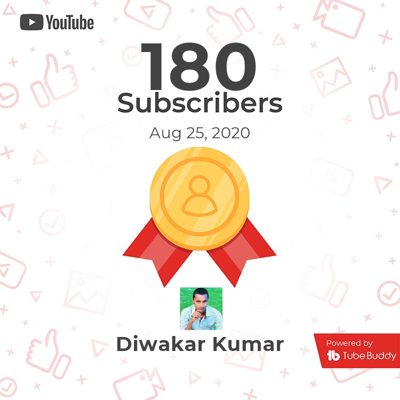 diwakarkumar_'s tweet photo. #subscribers #YouTube #DiwakarKumar #180 @teamdiwakar @YouTubeIndia https://t.co/979cS7srFo