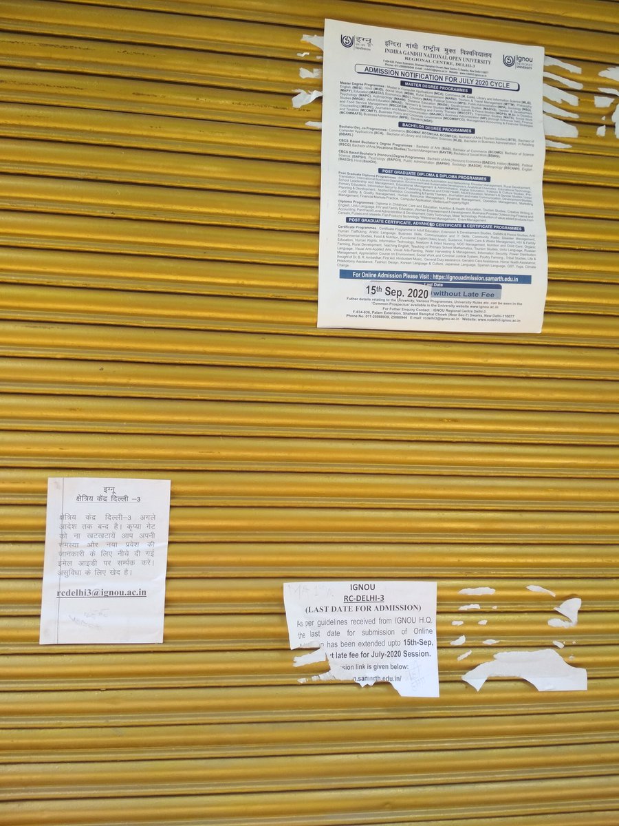 _RA_CH_NA's tweet photo. @OfficialIGNOU 

 Mismanagement at IGNOU, dwarka, RC 3, N.D. No one picks the phone and hundreds of students are reaching there with their queries just to find a closed door and some notifications. Can't you inform through a recorded voice msg on ur official no.? https://t.co/K5uBE09pDT