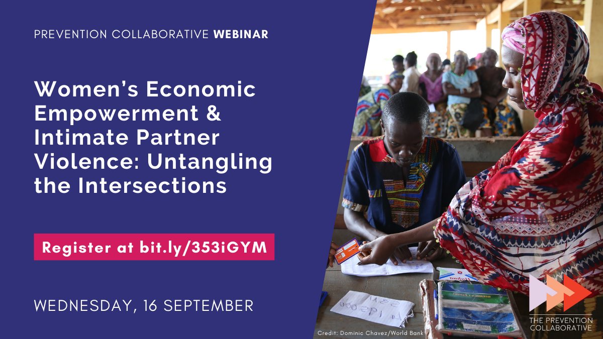 Can #EconomicEmpowerment alone reduce #IntimatePartnerViolence? Find out at our webinar w/ @LoriHeise5 on 16 September 9:00 New York, 16:00 Nairobi, 20:00 Bangkok.

Register now ➡️ bit.ly/353iGYM

#EndIPV #EndVAW #ViolencePrevention