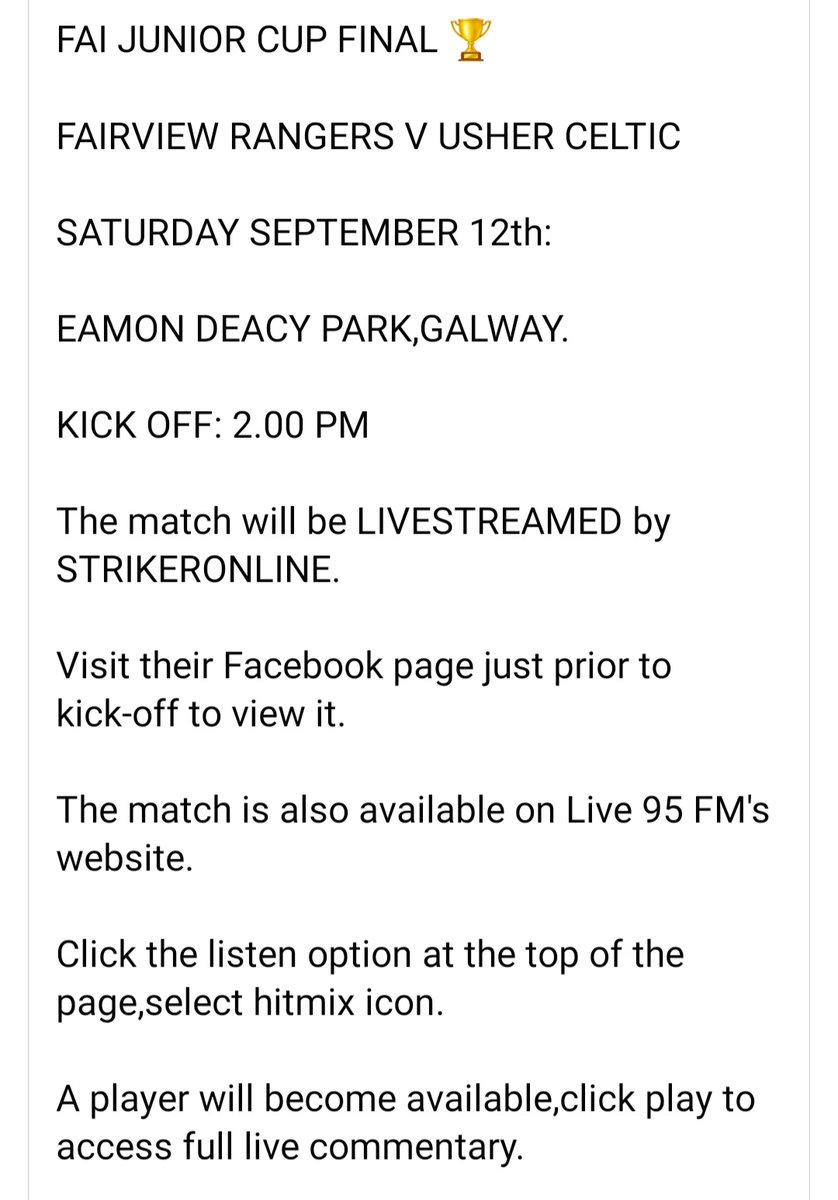 From everyone here at Fairview Rangers we wish all of our players and management the very best of luck in Galway.

We are with you the the entire journey lads,as always.

Come on the view 🇺🇦