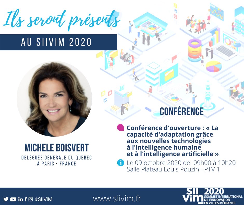 SIIViM's tweet photo. #𝗦𝗜𝗜𝗩𝗶𝗠2020 𝗜𝗹𝘀 𝘀𝗲𝗿𝗼𝗻𝘁 𝗽𝗿𝗲́𝘀𝗲𝗻𝘁𝘀 !
𝟬𝟵 𝗼𝗰𝘁. 𝟮𝟬𝟮𝟬 à #Nevers
@mboisvert_dg Déléguée générale du #Québec à Paris
En savoir + https://t.co/3VDkqjixY8
#RendezVous #Octobre2020 #Innovation #technologies #IntelligenceHumaine #IA #VillesMédianes https://t.co/9qPYvBglH6