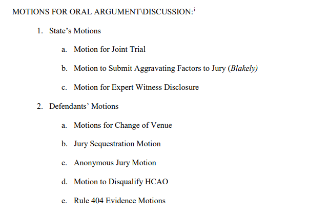 There will be a number of issues important to the case argued today. The judge posted an itinerary