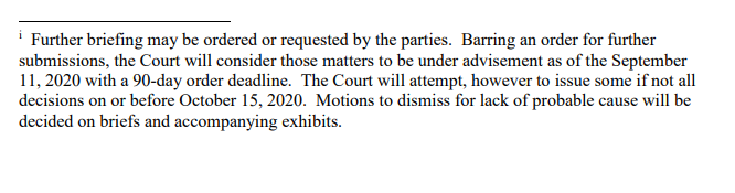 Important to note two things.. the motion to dismiss the charges will *not* be argued today. And Judge Peter Cahill wrote that he will take these issues under advisement, which means not announcing a decision here on the spot. He said Oct 15 is when he hopes to have them ready