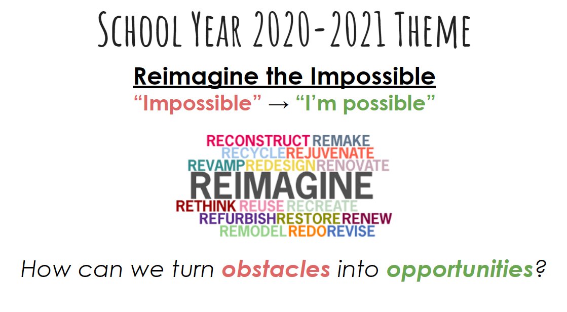 PS56Queens's tweet photo. Our theme this year is "Re-Imagine the Impossible". Re-imagining our vision for blended learning and unpacking strategies for unfinished learning. We are so excited for SY 2020-2021! #bethepossibility #SCEWP #queensouthsavvy
@District27NYC @thedegoviagroup @DOEChancellor https://t.co/H9QjIC1HIL