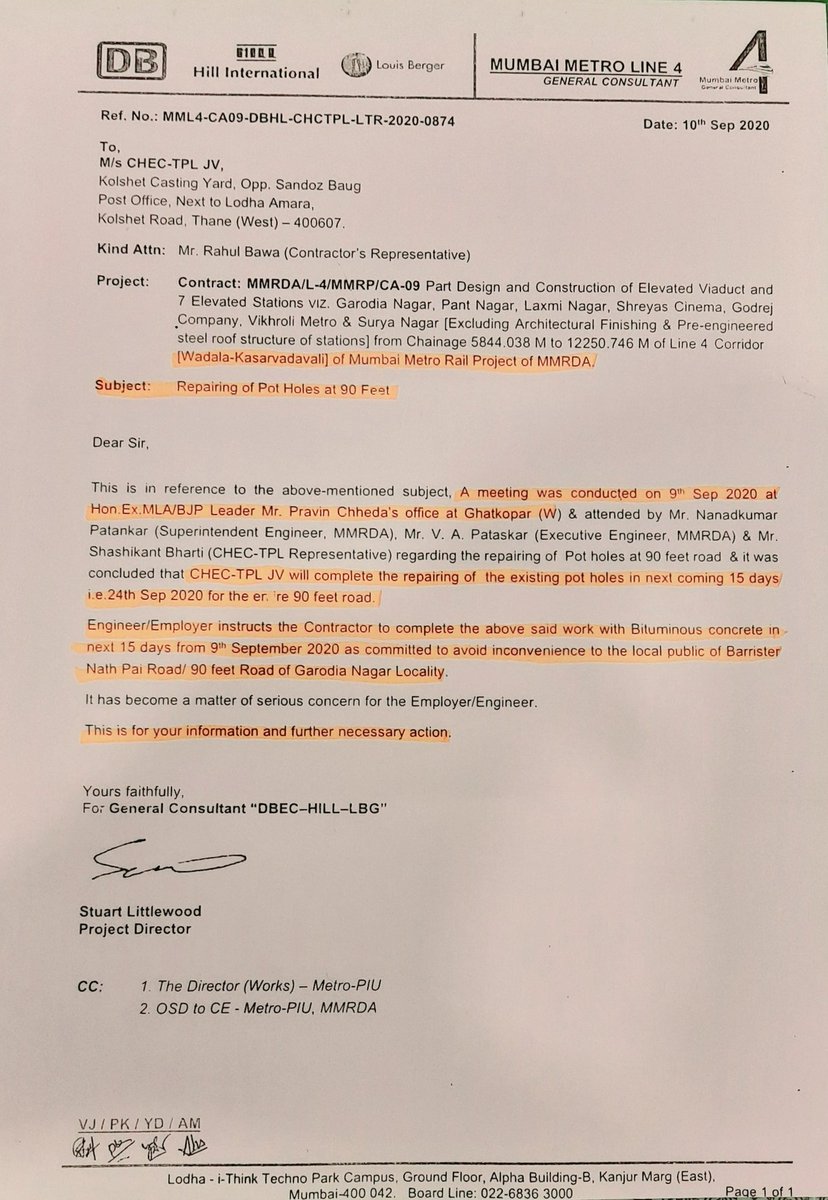 chheda_pravin's tweet photo. After @MMRDAOfficial visited my office reg: my complaining for side stripes of 90ft road #Ghatkopar where #metro4 work is Going on
Today #MMRDA & #MumbaiMetroLine4 Confirm in writing by letter & assured to carry Out work in 15 days & make roads pothole free.
#ThankYou for Support https://t.co/qNRH8is3ma