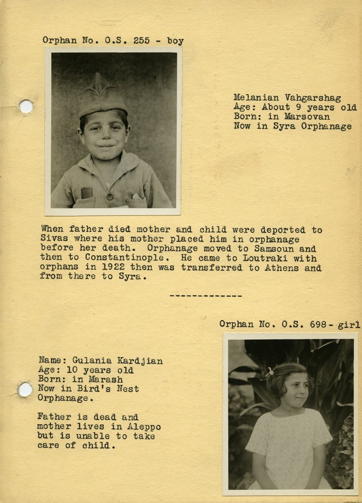 Biographies of orphans from the archives of Near East Relief, an American organization that sheltered thousands of Armenian, Assyrian, and Greek orphans of genocide.