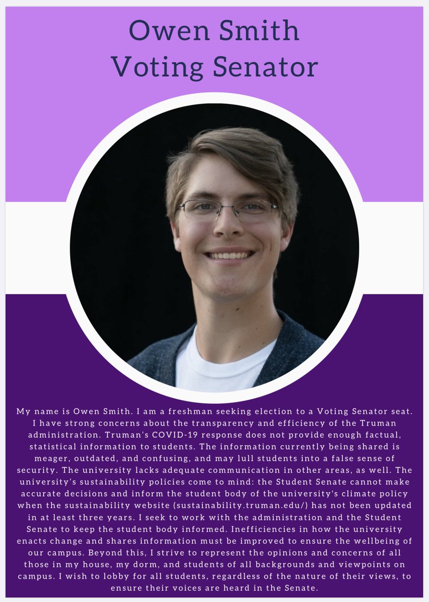 tsustugov's tweet photo. MEET THE CANDIDATES DAY 4:

Owen Smith, Voting Senator

*We are committed to promoting all candidates. The opinions and words of the candidates are their own and in no way reflect those of the Student Government. These postings serve only as promotions and not endorsements.* https://t.co/jJxXuXhSHP