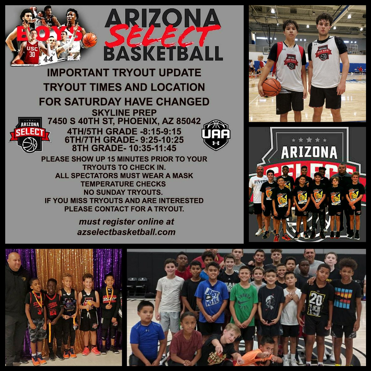 AzStormCamacho's tweet photo. AZ Select Youth Boys Tryouts! Tomorrow, September 12th @ Skyline Prep. View Flyer for Divisions, Times, and Info. You must be on time, prepared to go, and you must register online today! No walk ins! Everyone must register to Tryout! #azselectyouthboysbb #azselect #skylineprep https://t.co/xh9MoBjcWP