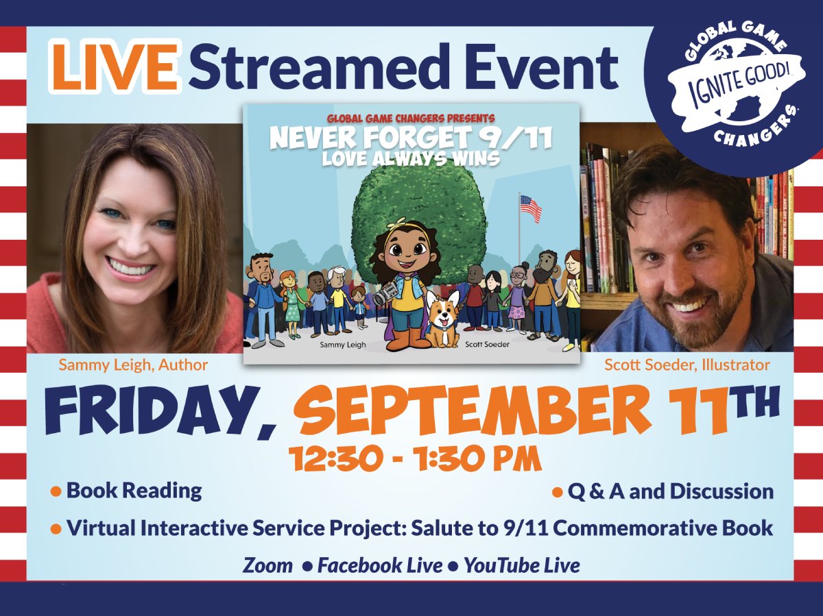 SammyLeighBooks's tweet photo. @KateMessner Hi @KateMessner - today, the NFP group @GlobalGameChgrs is hosting 3 events for kids, including the reading of my PB, NEVER FORGET 9/11: LOVE ALWAYS WINS with illustrator @scottsoederart. Hope lots of kids join us to celebrate real-life superheroes from that day! https://t.co/YrmBlfTeVa