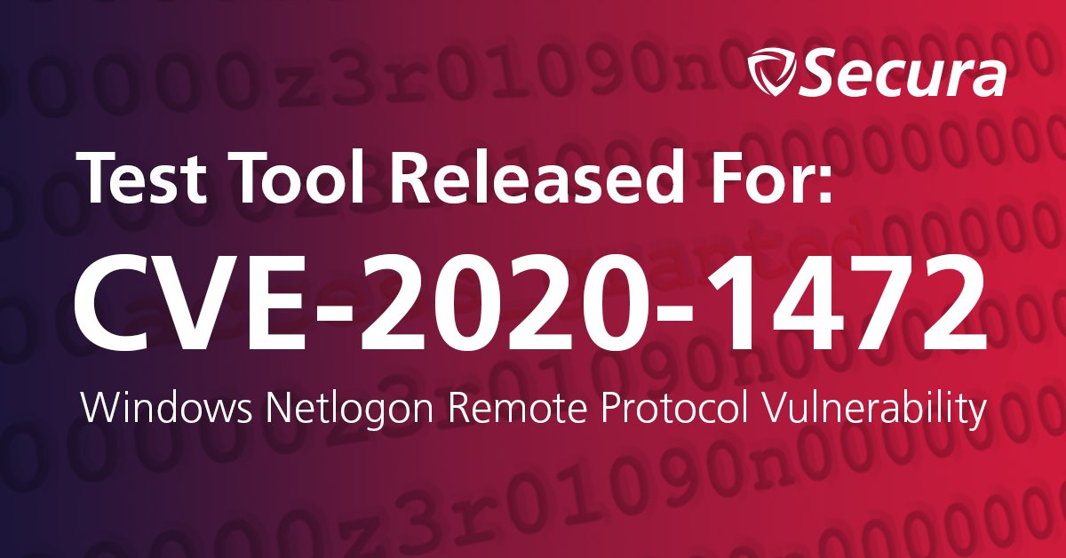 SecuraBV's tweet photo. ❗We have just released a test tool for CVE-2020-1472 (CVSS:10) 
https://t.co/ziQOhJmC0Y The technical whitepaper about this CVE will be published coming Monday 14th of September. Stay tuned!

#CVE20201472 #vulnerability #patch #zerologon #netlogon #testtool https://t.co/Dt5q8PeAzV