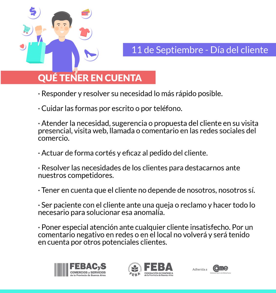 FebaOk's tweet photo. #11deSeptiembre
#DiaDelCliente
🛍️🛒🎁
El cliente es la persona más importante de una empresa.
Tratarlo cordial y amablemente es la principal tarea de nuestras #pymes y #comercios. https://t.co/L8ThrvLqkb