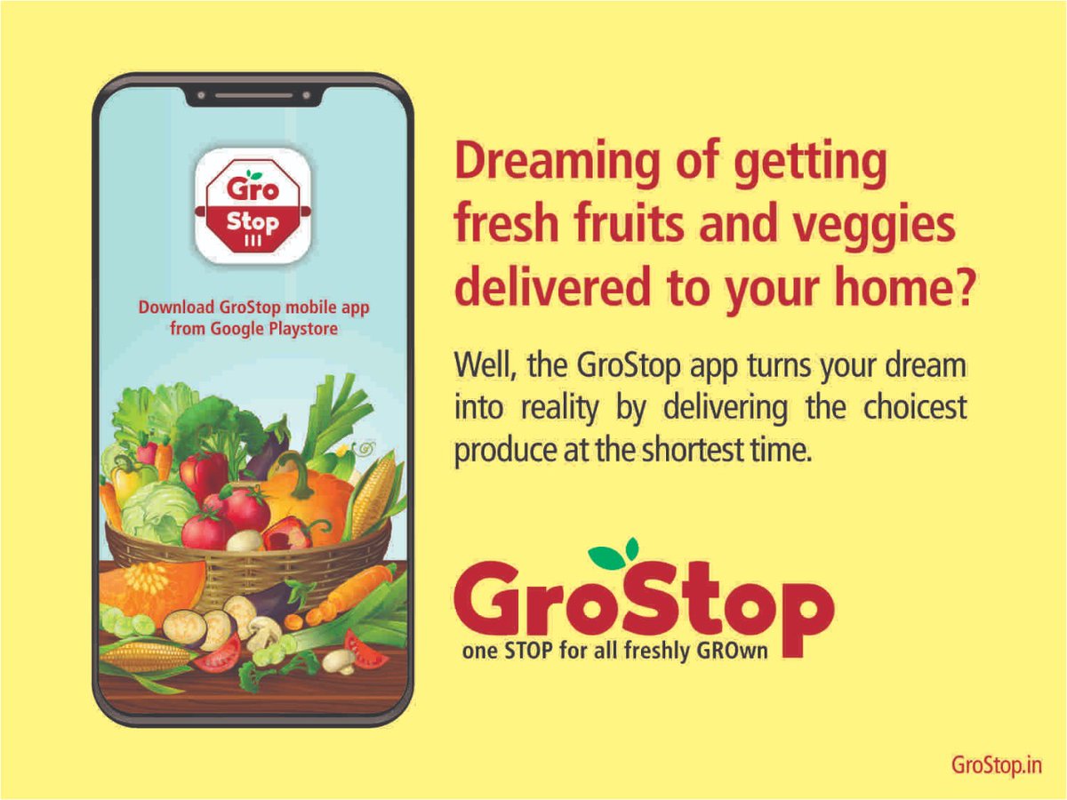 GroStop's tweet photo. Dreaming of getting fresh fruits and veggies delivered to your home? Well, the #GroStop app turns your dream into reality by delivering the choicest produce at the shortest time.
https://t.co/PfHXq0RlM3
#FreshFoods #DairyProducts #OnlineDelivery #SafeShopping #SourcedFromFarms https://t.co/RL22WdgBuc