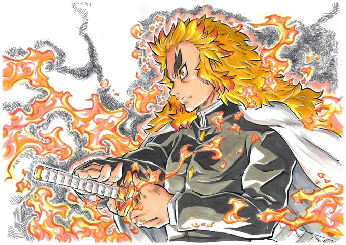 MentarouさんがTwitterに投稿した煉獄杏寿郎(鬼滅の刃)のイラスト。