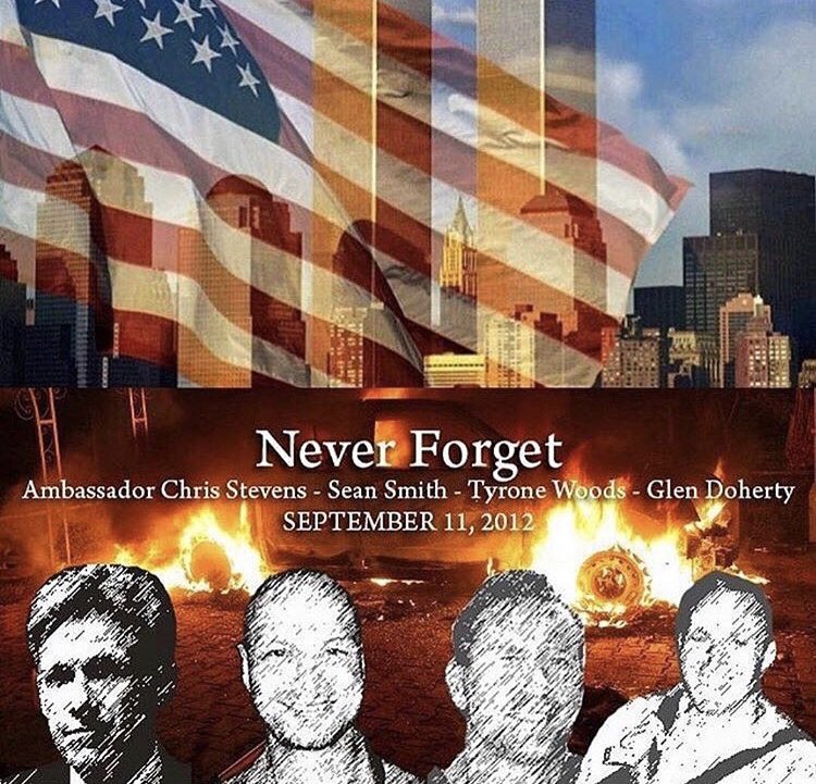 KrisFox5SD's tweet photo. We vowed never to forget so we uphold that promise today, 19 years after the September 11th terrorist attacks, and 8 years after 4 American heroes were ambushed and killed in Benghazi. 🇺🇸🇺🇸🇺🇸 #911anniversary #benghaziattack #neverforget #Godblessamerica https://t.co/yuh3SbdBI1