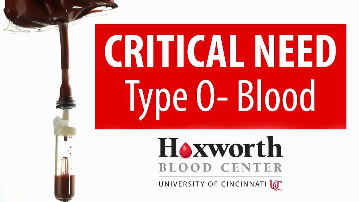 HoxworthUC's tweet photo. CRITICAL NEED: TYPE O NEGATIVE DONORS NEEDED

Heavy usage in recent weeks has drained the local supply of O- blood. We are asking all eligible O Negative donors to donate blood immediately. 

Call 513-451-0910 or visit https://t.co/NNLMW048OC to schedule. https://t.co/jRGOlX3pyY