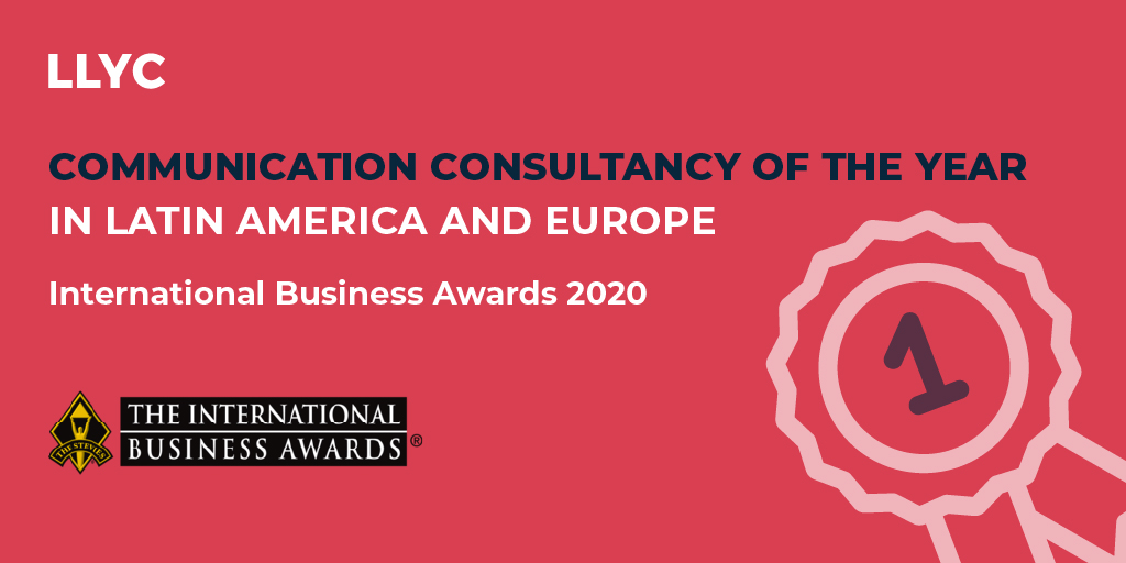 LLYC_Global's tweet photo. Communication Consultancy of the Year in Latin America and Europe at the @TheStevieAwards! Congratulations to all our #LLYCERS, you are unique ❤ #Stevies2020 #LLYClientcentric #WeloveLatam https://t.co/c4QBNziS2b https://t.co/5TML8r3TJg