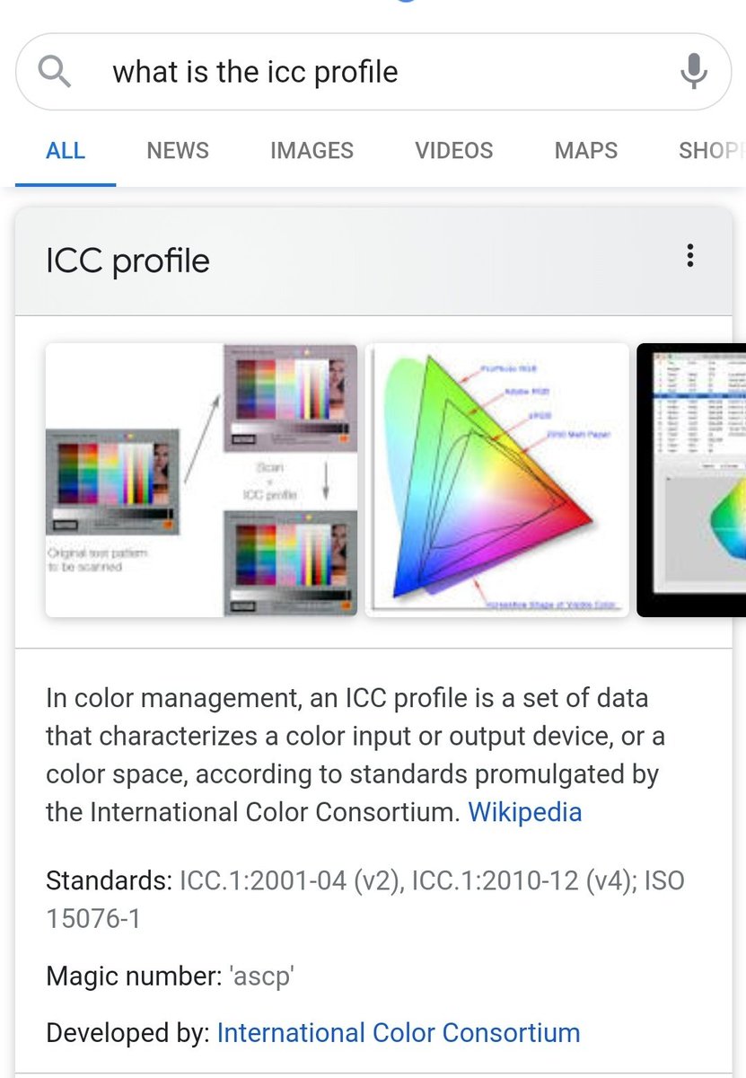 What's ICC profile then? The range of colours used by the device that took the photo.And what does the Prof. Date Time indicate? When the ICC profile, used by the device to take the photo was created at first, so this date and time is only from the colour profile of the phone.