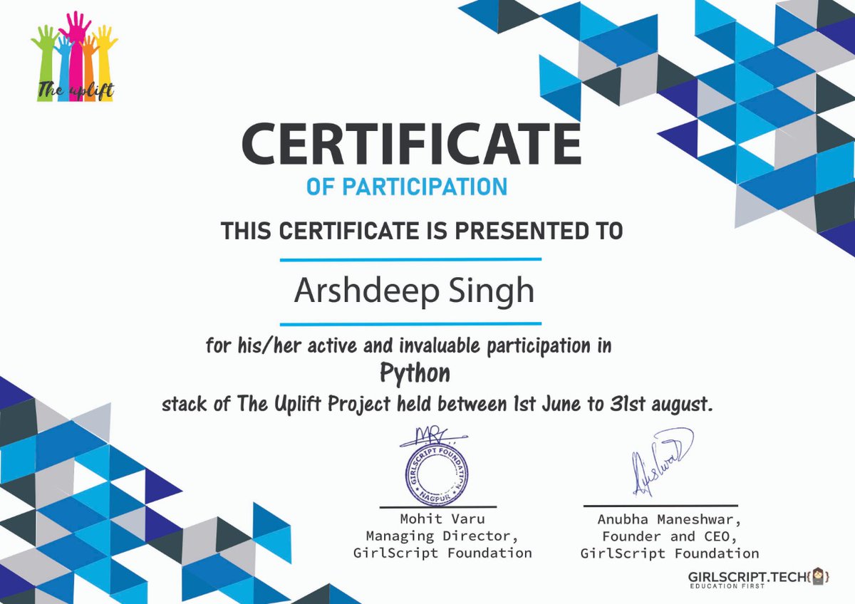 arshdeeponx's tweet image. It was a nice initiative took by team uplift.I had fun and made few friends.Learnt somethings too.Was a really chilled out Project.
.
.
.
.
.
#team #python #pythonmentor
