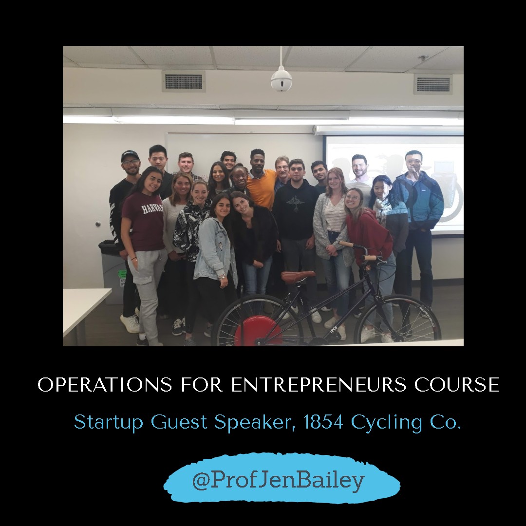 ProfJenBailey's tweet image. Great to have @Brandale1854 from 1854 Cycling as Guest Speaker for my @babson Operations for Entrepreneurs course! We spoke about all things Startup Operations: Outsourcing, Setting up a Manufacturing Facility, Raw Materials, Import Tariffs, Cash Flow &amp;amp; Startup Burn Rates! Thx B!