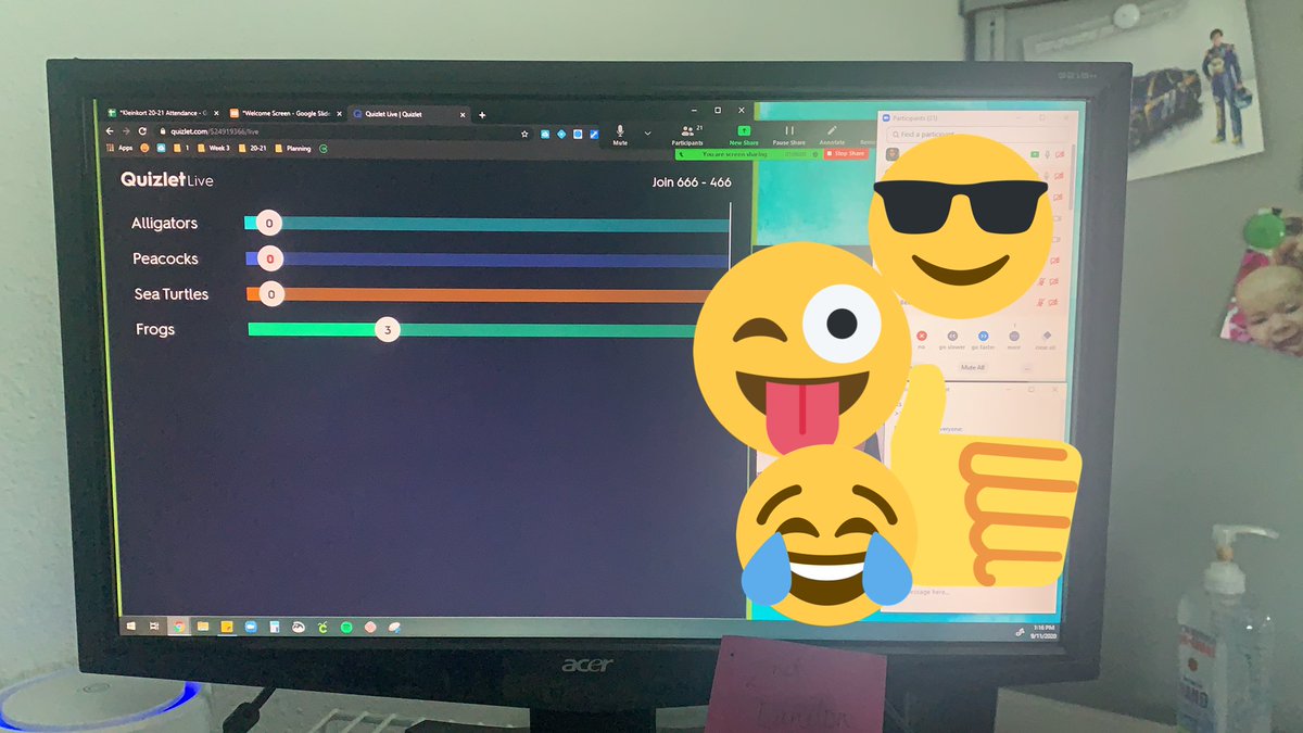 Hilarious chaos for 10 minutes trying to play quizlet live over zoom. We had SO MUCH FUN!