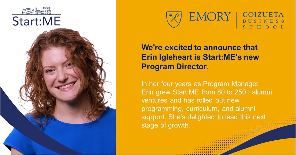 GoizuetaBSI's tweet image. As we march towards launching #StartME2021, we're excited to announce that Erin Igleheart is @_StartME’s new Program Director. 

As Program Manager, Erin grew Start:ME from 80 to 250+ ventures and rolled innovative curriculum &amp;amp; alumni support. 

#acceleratedmoment