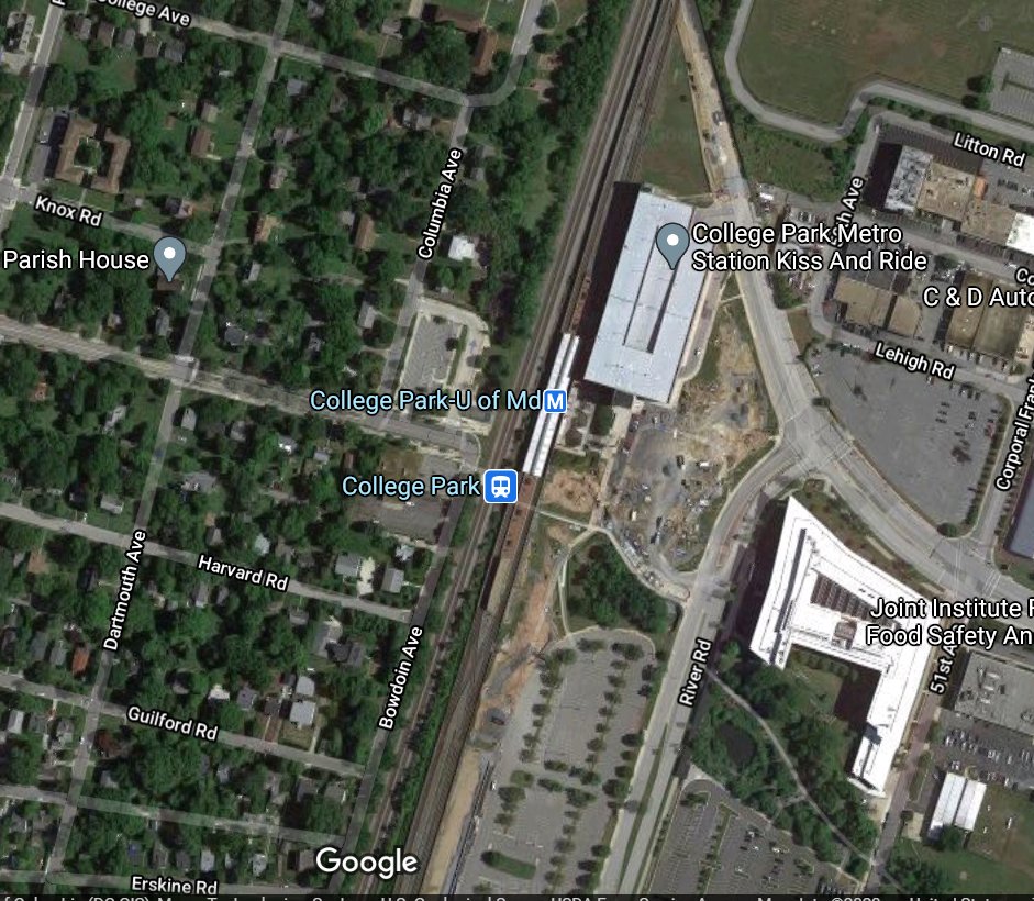 Green Line (north) nominees:West Hyattsville (7 stops away)College Park (9 stops)Greenbelt (10 stops)