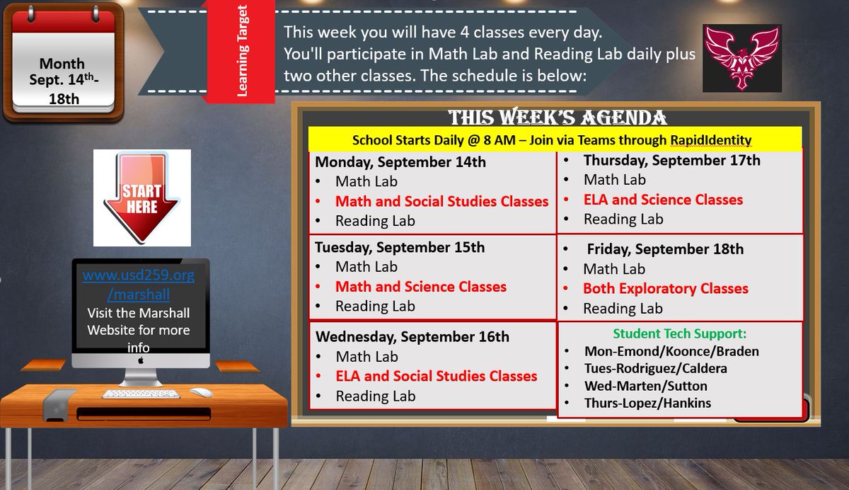 MarshallUsd259's tweet image. Plan for 2nd week of school. Sept. 14-18. Plan de la segunda semana de Escuela Sept. 14-18.
#WeareMarshall #SomosMarshall #SecondWeek #2020SchoolYear #VirtulLearning #WeareInThisTogether