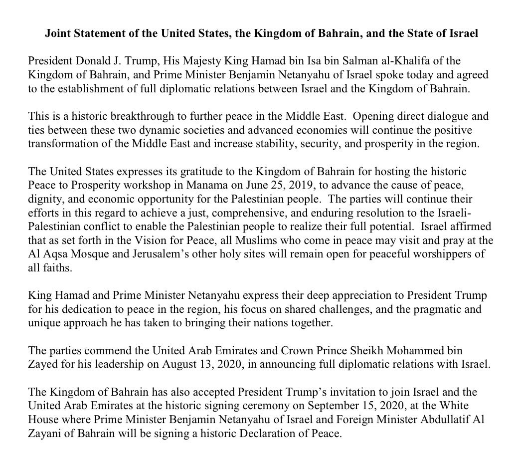 AbakarManany's tweet photo. Remember the words of @khalidalkhalifa: "#Israel is part of this heritage of this whole region historically. So the Jewish people have a place amongst us"

This news is not a surprise but the end of a short interlude in a millenary history of friendship and brotherhood. #Bahrain https://t.co/SyeWwaRFZ3
