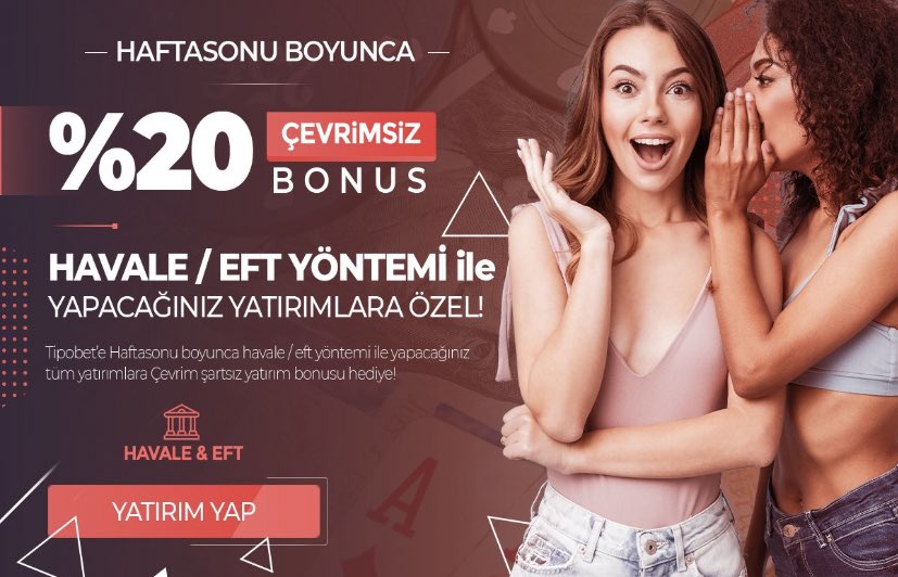 📌#Tipobet'te HAFTA SONU BOYUNCA HAVALE /EFT yatırımlarınız %20 daha değerli.
💲 HAVALE /EFT yöntemlerine %20 çevrimsiz ,üst limitsiz yatırım bonusu fırsatını yakalamak için hemen sitemizi ziyaret ediniz.
📢Giriş : bit.ly/2R8Po2I