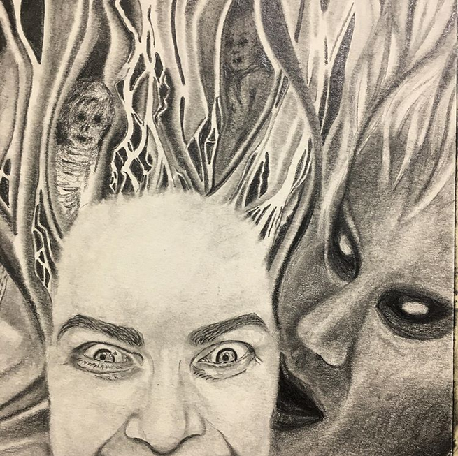 paulaannev's tweet photo. Self portrait almost finished. Not in a good mood today. Angry with the WL clinic again. Everything that has happened with them is going around in my head. My brain is screaming inside. #wip #workinprogress #mania #paranoia #bipolarwarriors #Mentalhealth #iatrogenicharm #surgery https://t.co/zFa8g9xv32