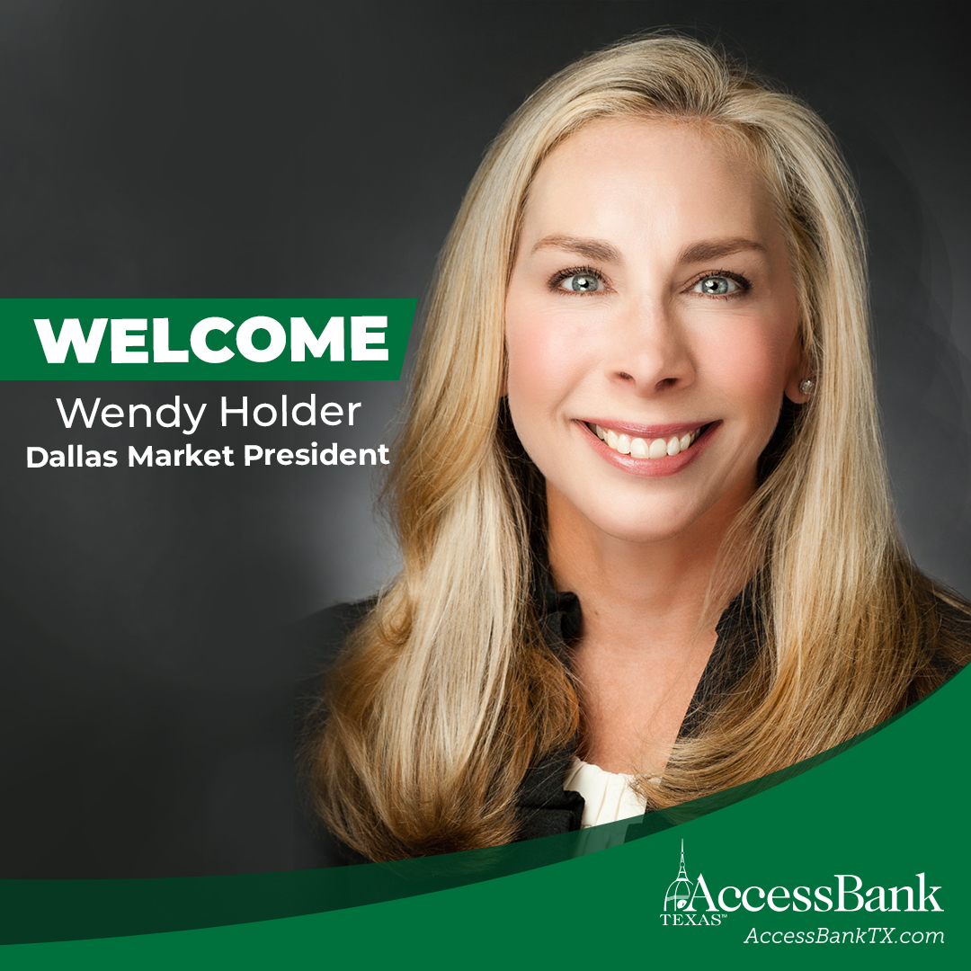 AccessBankTexas's tweet photo. We are delighted to welcome Wendy Holder to our team as Dallas Market President. Wendy brings a wealth of banking experience and leadership to our organization.

https://t.co/ybQI3XR4TK https://t.co/JG9aTqn1Sw
