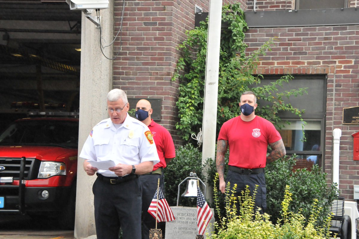 chiefspillane's tweet photo. This mornings ceremony @DedhamFire commemorating the 19th anniversary of the 9/11/01 terrorist attacks.
#NeverForget https://t.co/G9ukjjiu60