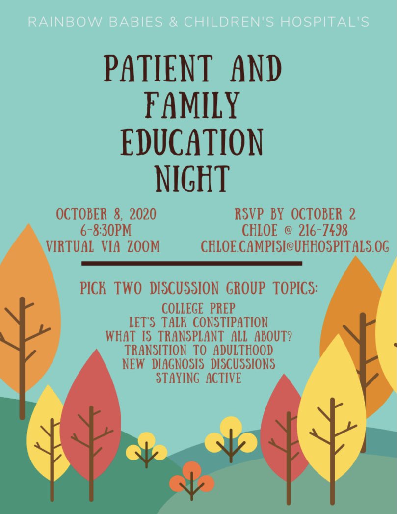 UHRainbowCF's tweet photo. MARK YOUR CALENDARS for our virtual Patient and Family Education Night on Thursday, October 8 @ 6pm via @zoom_us. We canโt wait to see you!!! #CFEducation #patients #families #virtuallearning #WeLoveOurPatients #excited https://t.co/v5Q7txT5r5