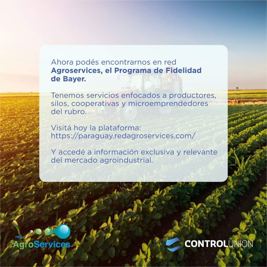 ControlUnionPY's tweet photo. ✨💻 Visitá la plataforma web de Red Agroservices https://t.co/IHMLJV2vnm y pertenecé al Programa de Fidelidad de Bayer #juntossomosmás #ControlUnionParaguay #ControlUnionGlobal #RedAgroServices https://t.co/bam9SE53aR