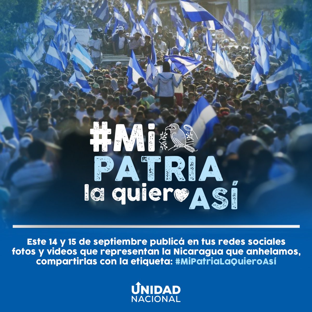 UnidadNic's tweet photo. #MiPatriaLaQuieroAsí

La unidad que estamos construyendo nos permitirá cambiar nuestra nación.

¿Qué cambios queremos para edificar un mejor país? Sumate a esta acción cívica y demostremos que una nueva Nicaragua es posible. https://t.co/rEG9sFbChm