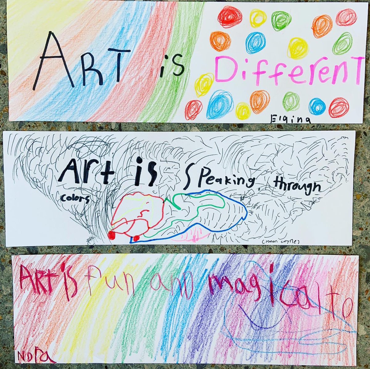 The first two days of art <a href="/BVWolfSprings/">Wolf Springs Elementary</a> has students hearing me read the book “Art Is...” and responding to it after a discussion about what art can be and do. Can’t wait for more days with my young artists. 💚💙 #FirstDayOfSchool #artteacher #WeGotThis