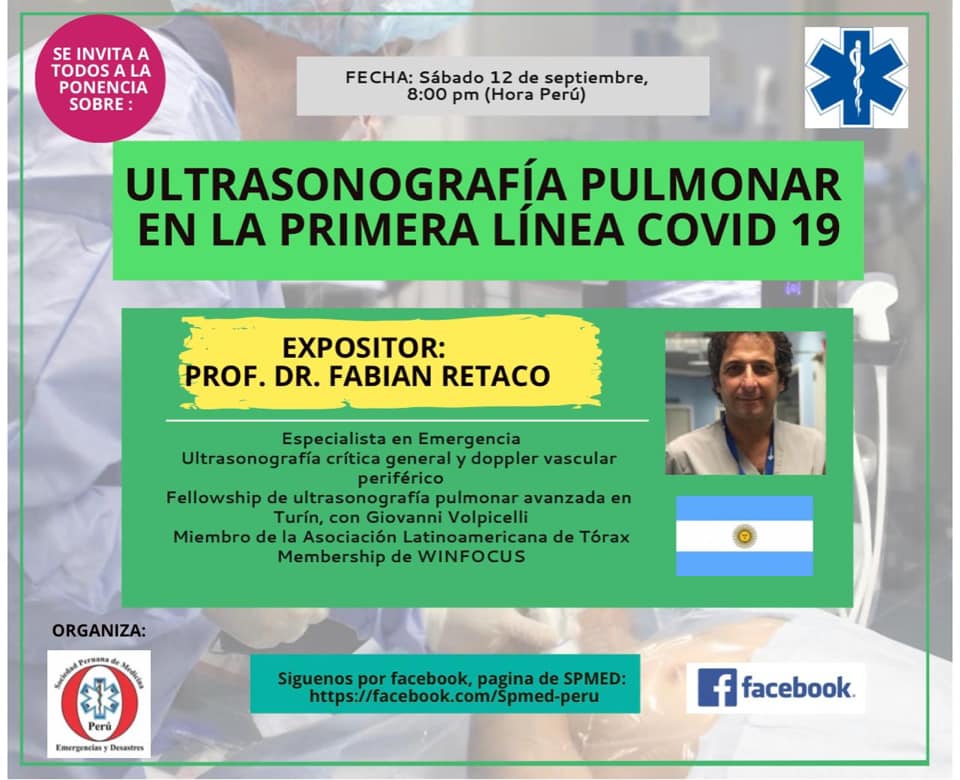 Dr. Fabian Retaco. Médico Emergenciólogo
Sábado 12 de setiembre. 8:00 pm
Facebook Spmed en vivo.