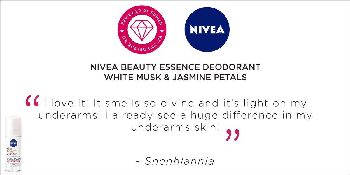 rubybox_beauty's tweet photo. Our rubies, can’t stop talking about how incredible the Nivea Beauty Essence Deodorant is. They love their underarms and are feeling more confident than ever thanks to Nivea.
Read more reviews: https://t.co/bLrbvvWyMq
#rubybox #rubyboxdeobeauty #NIVEASA #deobeautyessence https://t.co/nSu1rutC0A