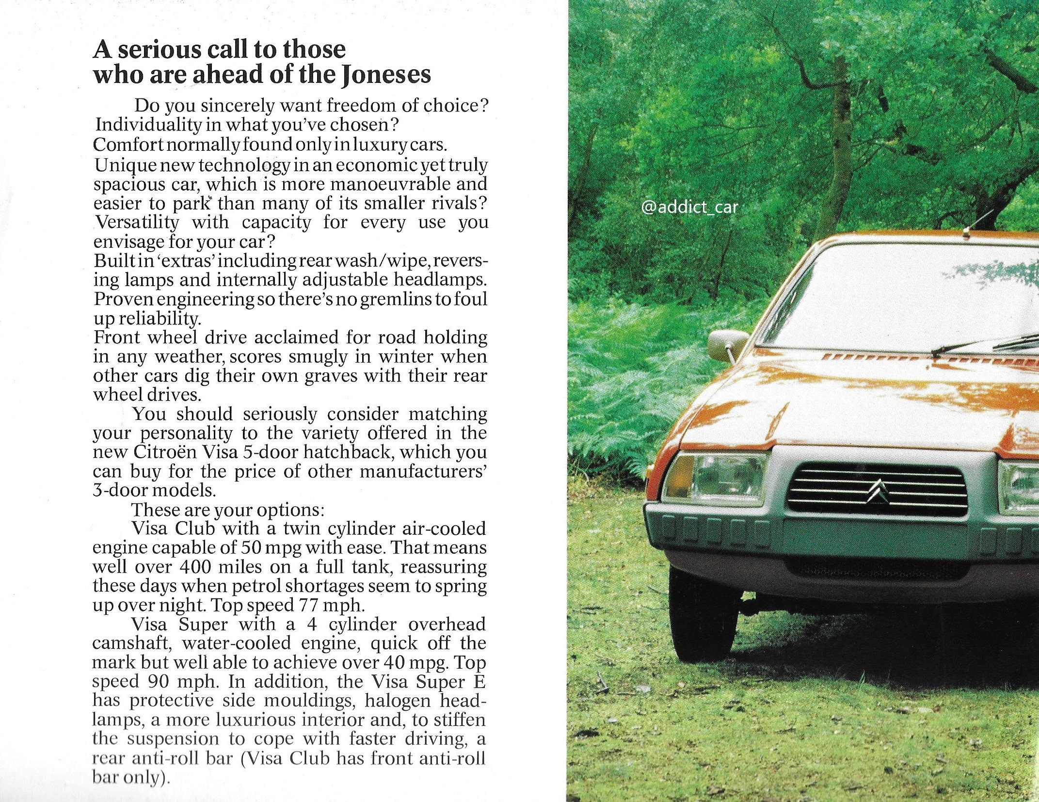 Car Brochure Addict on X: The text in this first British brochure on the  new 1978 Citroën Visa is aimed to appeal to individualists. These  early-model Visas certainly had their quirks, especially