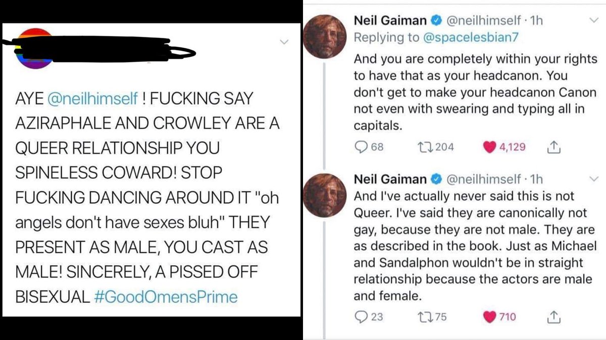 There’s no real reason for this but please have a thread of Neil (and Douglas) confirming that Good Omens is a non-binary romance