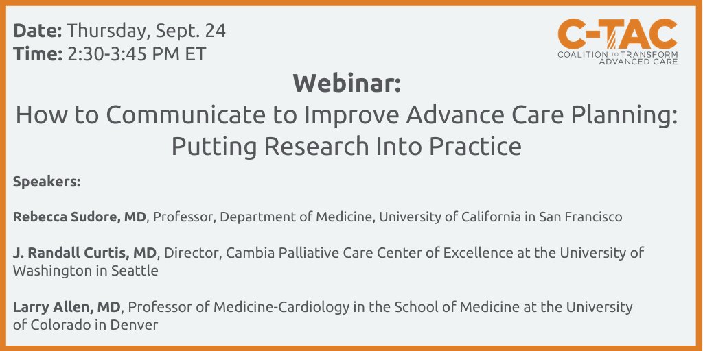 CTACorg's tweet photo. Sept. 24: Join C-TAC and @ClevelandClinic for a Research Forum as experts explore strategies for improving #advancecareplanning through communication. https://t.co/392BCpYryr https://t.co/DqFbyPXyv4