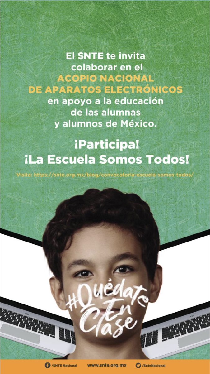 lalex1975's tweet photo. #QuedateEnClase 👨‍🏫🔛👨‍💻

‼️Unidos saldremos adelante‼️ Sé parte de la iniciativa #SNTE 👉dona una Tv, compu, cel o tablet✔️ que no uses y ayudemos a que niños y jóvenes sigan en la escuela 🏫🔛🏡 y con su educación a distancia 📺💻📲

Y #QuedateEnCasa    
Pero #QuedateEnClase ✅ https://t.co/eNJJGsZxGC