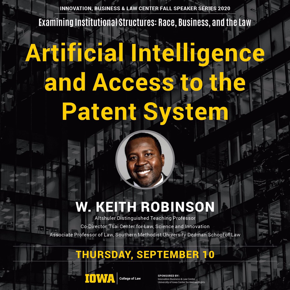In case you missed it, here’s <a href="/wkeithrobinson/">Keith Robinson</a>’s Iowa IBL Center talk yesterday on Access to the Patent System:  youtu.be/qsYU4Fs4hgQ