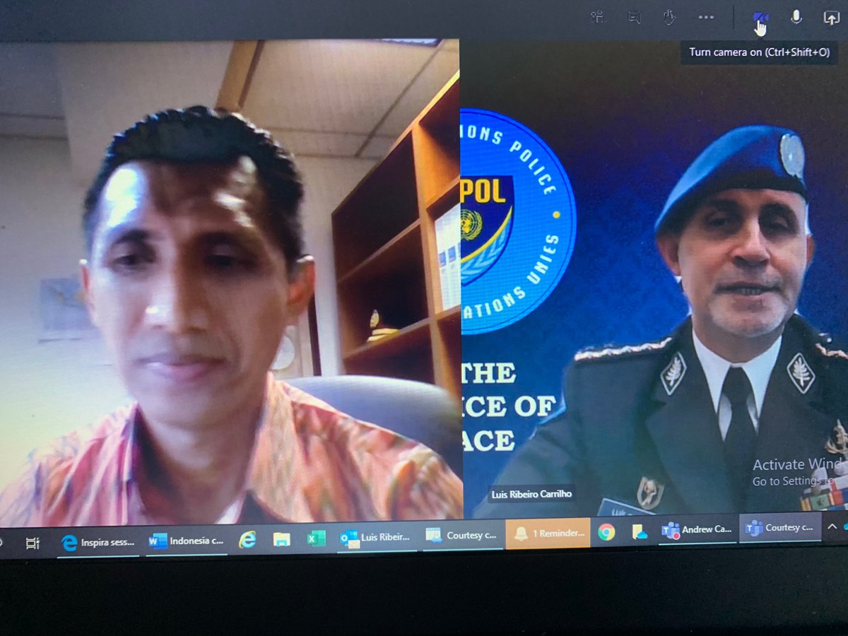 UNPOL's tweet photo. The @UN Police Adviser @LuisCarrilhoPC welcomed the newly appointed #Indonesian Police Attaché, Lt Col. Eka Syarif, who served in the past as @UNPOL in @UNPeacekeeping including #MINUSTHA. The PolAd thanked -Terima kasih banyak- @Indonesia for its support to the #UN #Police. #A4P https://t.co/dEti6ZZ08U